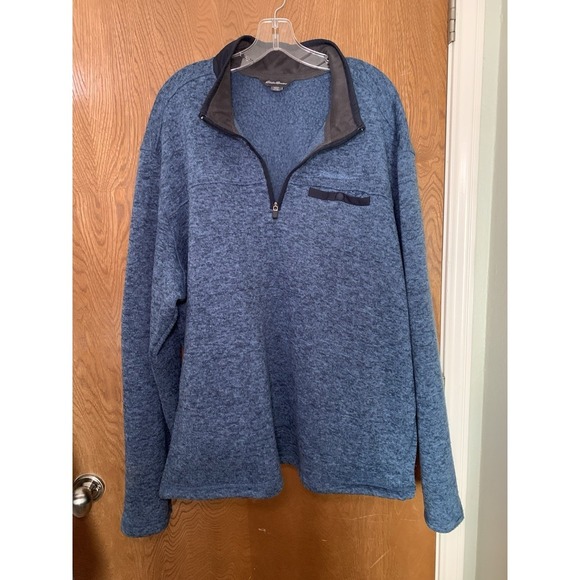 Eddie Bauer Mens Snap Button Pocket 1/4 Zip Sweater Fleece Pullover Blue XXL - Picture 2 of 10